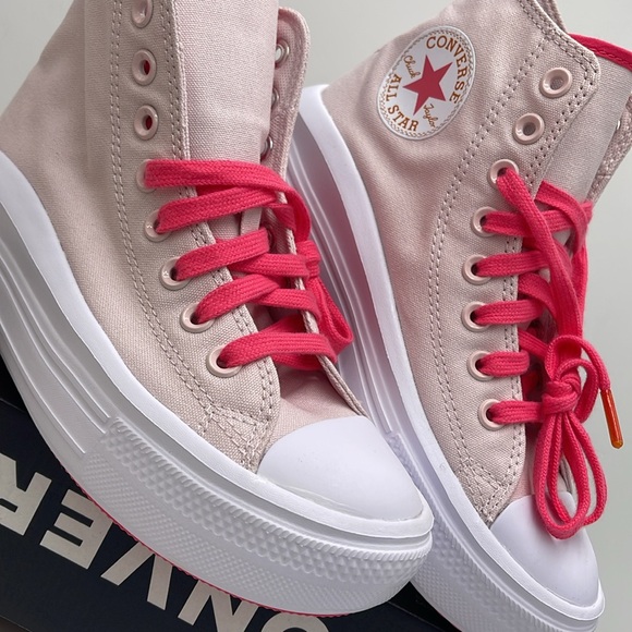 Converse WMNS CTAS MOVE HI BARELY ROSE/STRAWBERRY JAM A00865C Platforms Sneakers - Picture 8 of 16